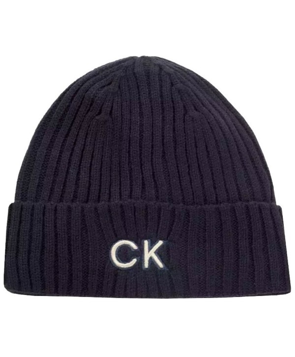 Calvin Klein Mens Ribbed Knit Embroidered Beanie Hat