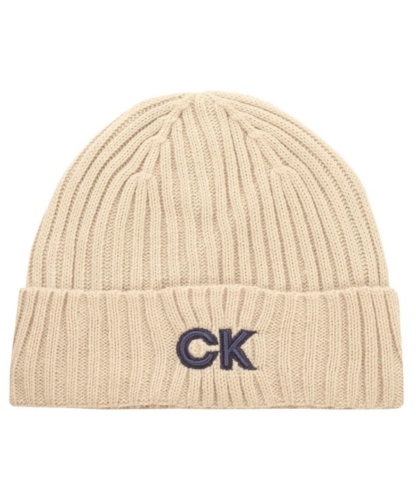 Calvin Klein Mens Ribbed Knit Embroidered Beanie Hat