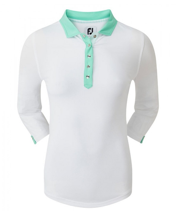 FootJoy Ladies Baby Pique 3/4 Sleeve Contrast Trim Polo Shirt