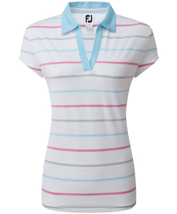 Dámske golfové tričko FootJoy Cap Sleeve Birdseye Stripe Smooth Jacquard